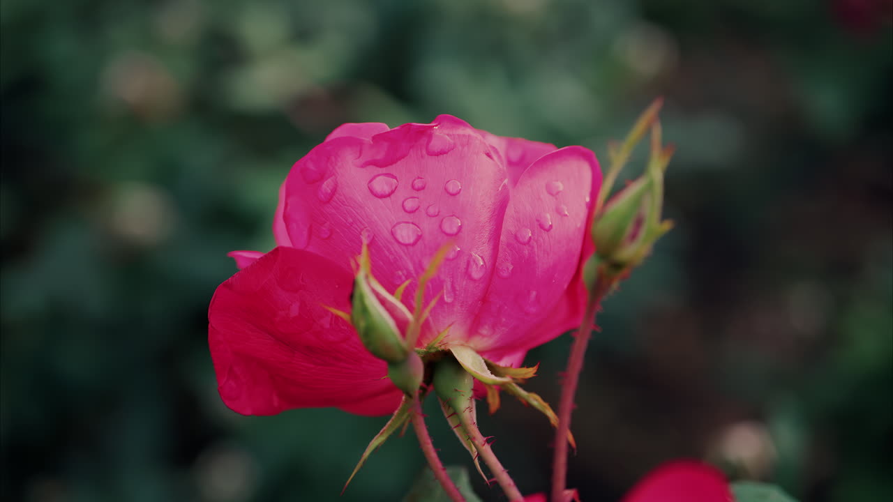 Close up of pink roses with water drops in a garden