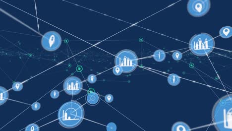 Animation-of-network-of-connections-with-icons-on-blue-background