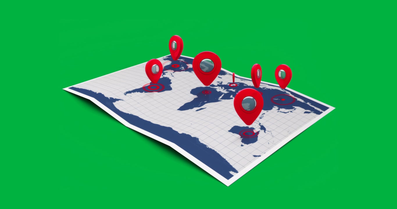 Designer positioning map in tech scene with grid lines, continent outlines, transparent background