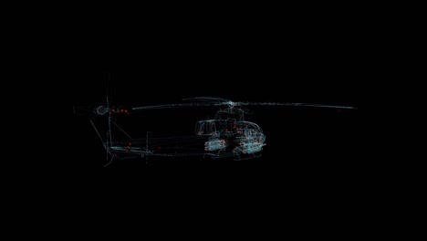 helicopter hologram wireframe. nice 3d animation on a black background with a seamless loop for futuristics projects