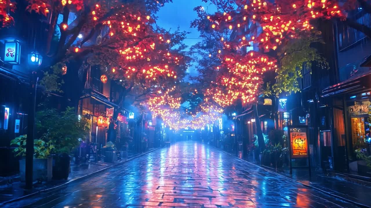 Nighttime City Street with Lights