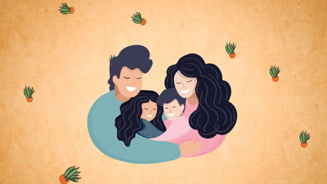 composición de la familia abrazando sobre un fondo rojo
