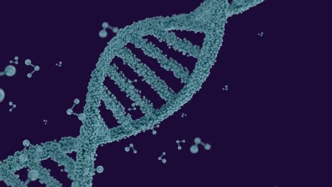 animación de adn y estructuras moleculares girando contra un fondo azul
