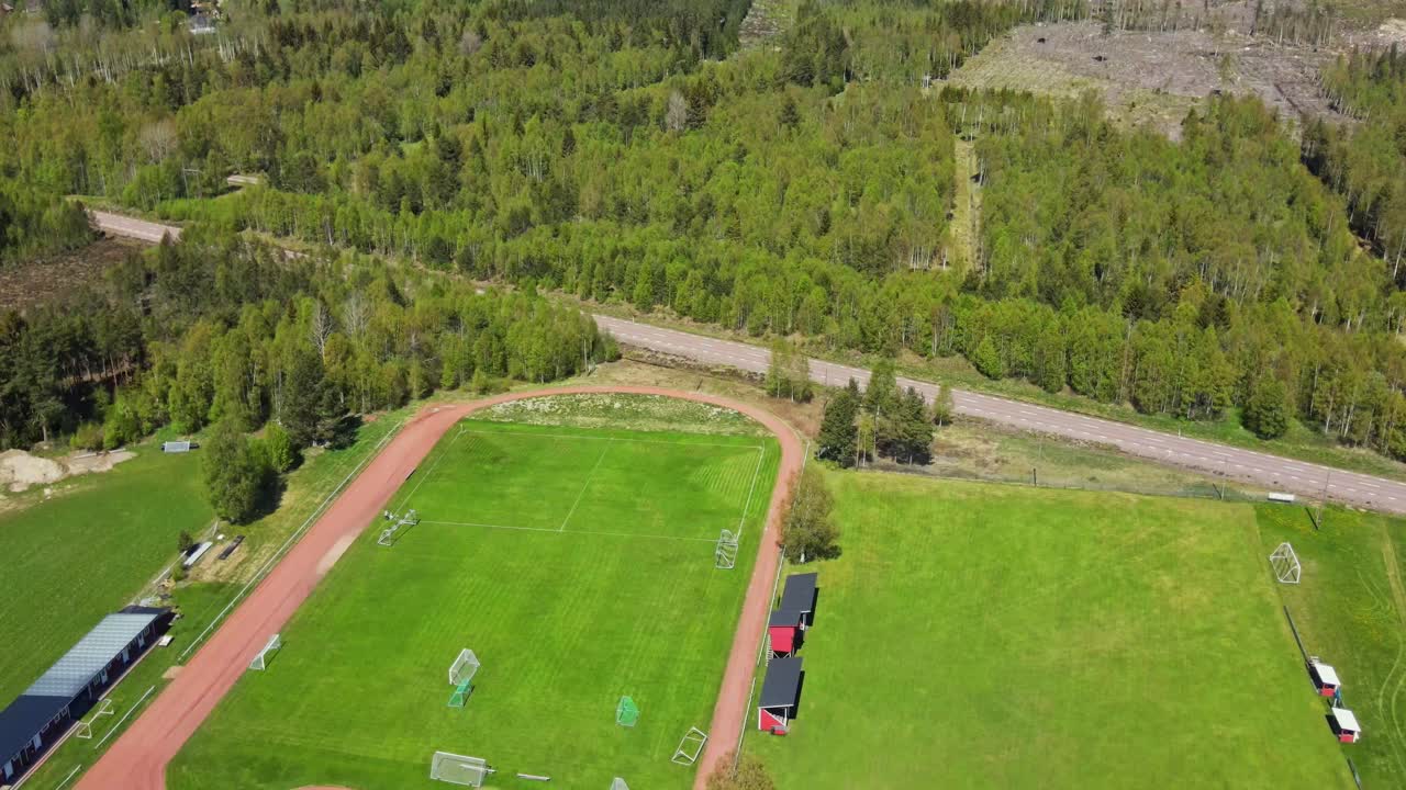 Empty Sports Field - Aerial View Of An Outdoor Playing Field In Appelbo, Dalarna, Sweden