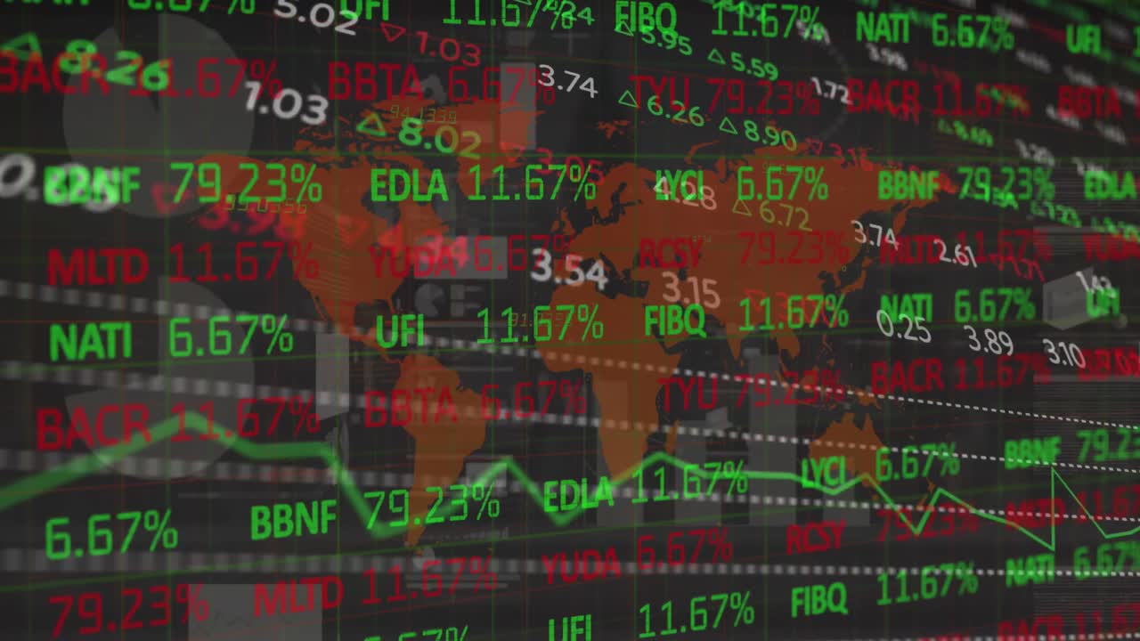 Animation Of Financial Stock Interface Over World Map And Data ...