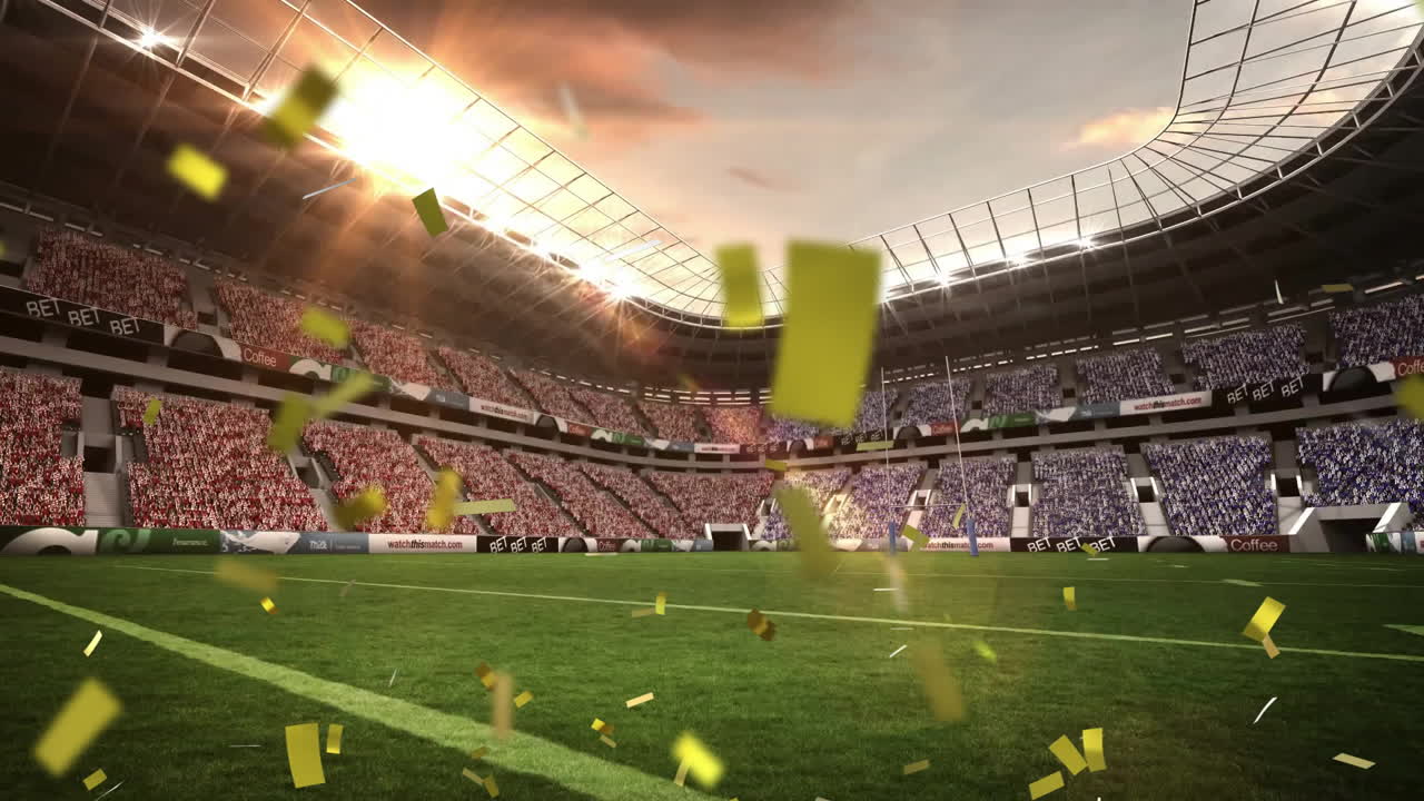 animación de confeti cayendo sobre el estadio vacío