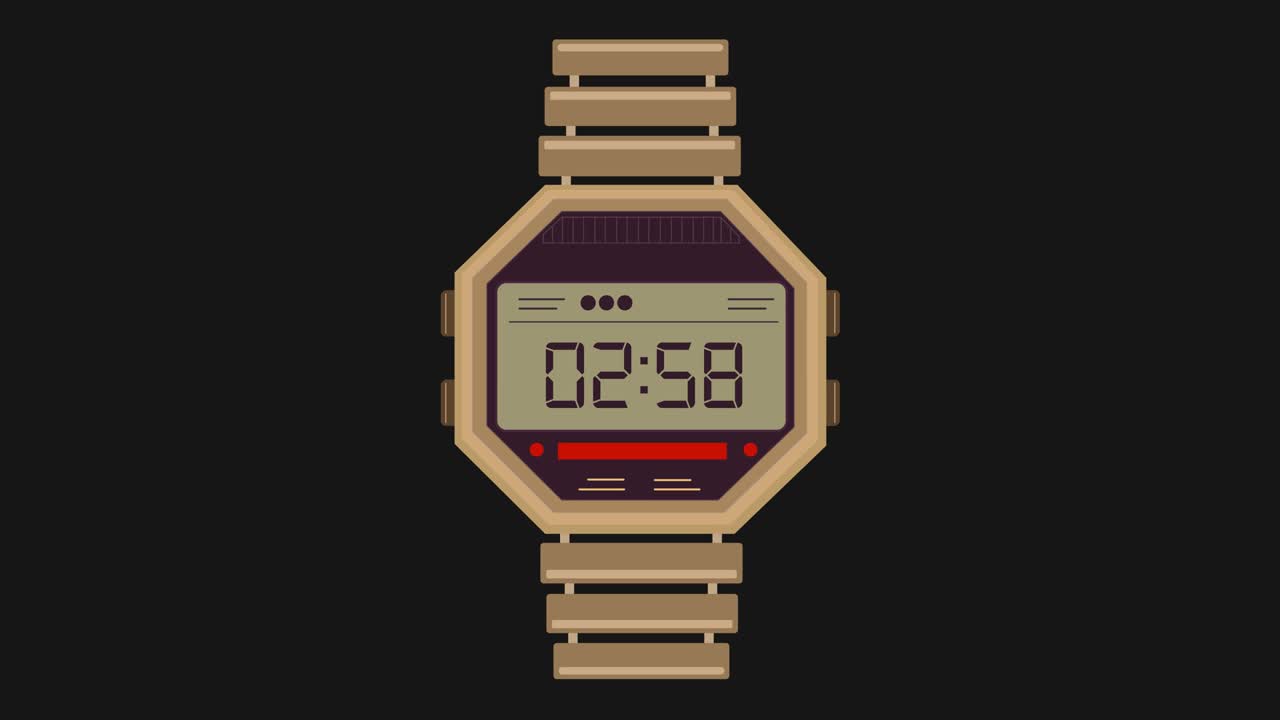 Retro Wrist watch icon isolated on black background. 4K Video motion