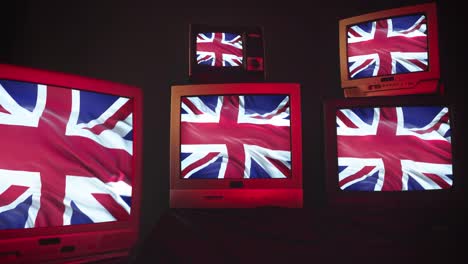 flag of united kingdom on retro televisions.