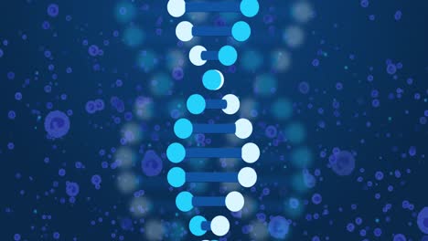 Animation-Von-DNA-über-Blauen-Zellen-Auf-Marineblauem-Hintergrund