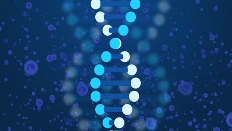 animación de adn sobre células azules en fondo marino