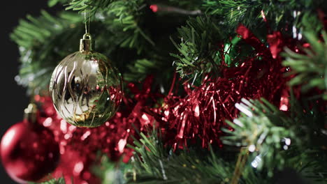 video of christmas tree with baubles decorations and copy space