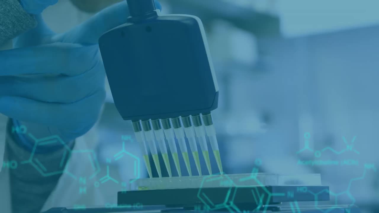 animación del procesamiento de datos sobre el médico con tubos de ensayo