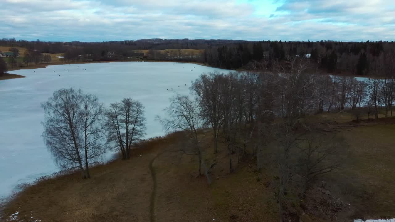 Araisi Lake Castle in Latvia Aerial Shot From Above