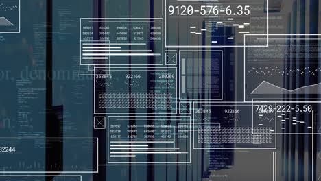 Animation-Von-Grafiken,-Ladebalken,-Kreisen-Und-Computersprache-über-Dem-Serverraum