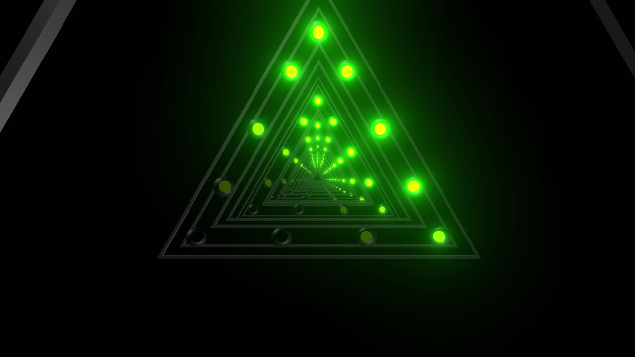 Triangular Tunnel with Glowing Green Lights
