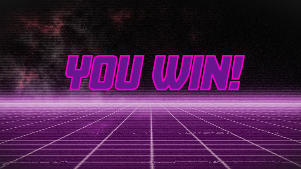 animación de usted ganar texto sobre líneas blancas en fondo negro