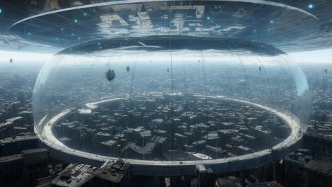 futuristic city enclosed in a giant glass dome