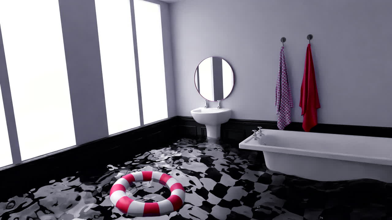 생명을 구할 수 있는 보호구역이 있는 침수된 화장실