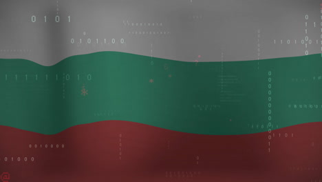 animation of financial data processing over flag of bulgaria