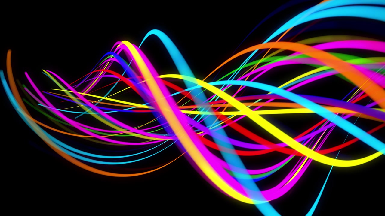 Stilfuld kreativ abstrakt baggrund i 4K. Farvede linjer, der hvirvler i spiral, flyver langs en hvirvlende sti. Motion design-baggrund af partikler, der former linjer, helixer og abstrakte strukturer. 3D-render