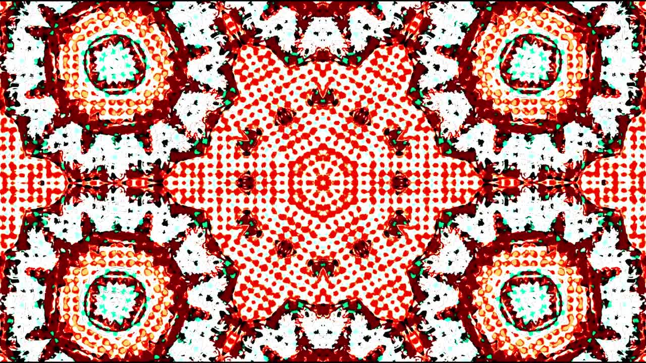 Çeşitli renklerde, çiçek şeklinde soyut kaleydoskop, soyut arka plan üzerinde parlayan çizgiler, mandala, 4k kesintisiz döngü, meditasyon, akıcı döngü hareketi.
