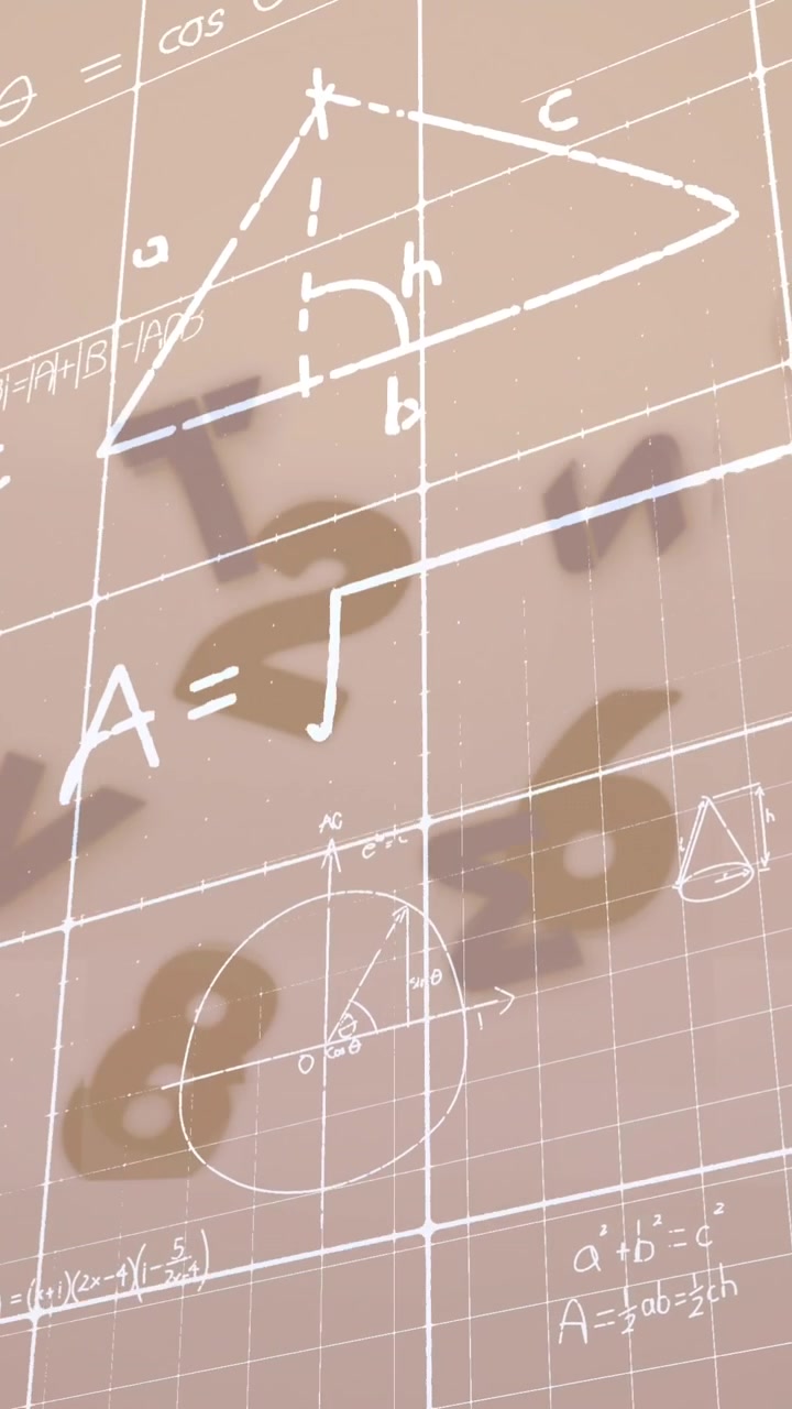 Animation of falling line over mathematical equations in school notebook