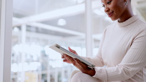 business, tablet and black woman trading