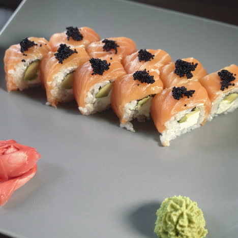 sushi rolls philadelphia with salmon. sushi menu. japanese food. sqare video