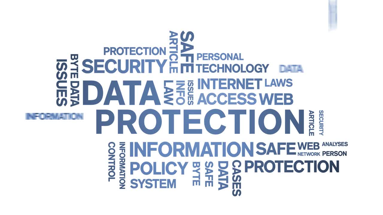 4k 데이터 보호 애니메이션 태그 워드 클라우드, 텍스트 디자인, 빅 데이터 애니메이션 루프