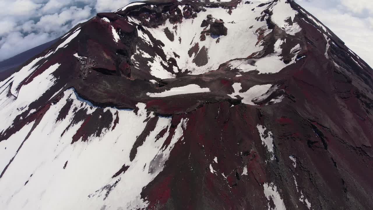 Drone Panorama of Mount Fuji Peak and Crater, Iconic Japanese Mountain Landscape