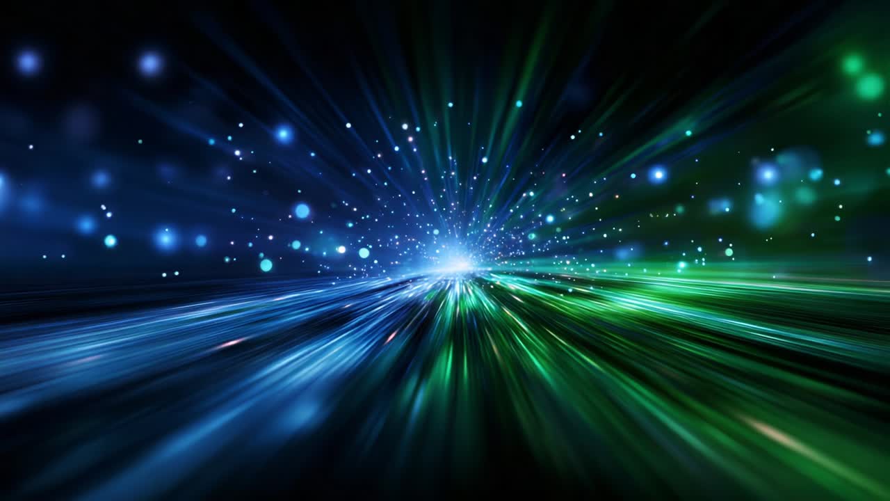 A Stunning Display of Colorful Light Beams and Particles Exploding from a Central Point, Creating a Mesmerizing Effect of Motion and Depth in a Vibrant Fantasy Atmosphere