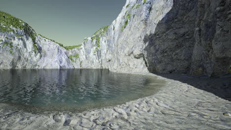 tranquil lagoon surrounded by rocky cliffs during a serene midday