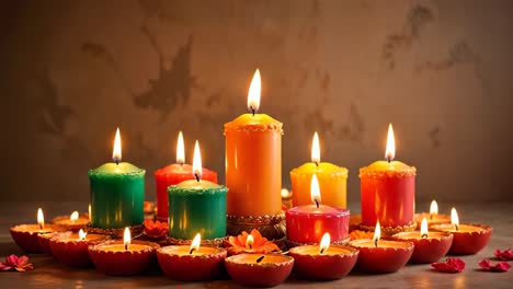 candelas de diwali y arreglo de diyas