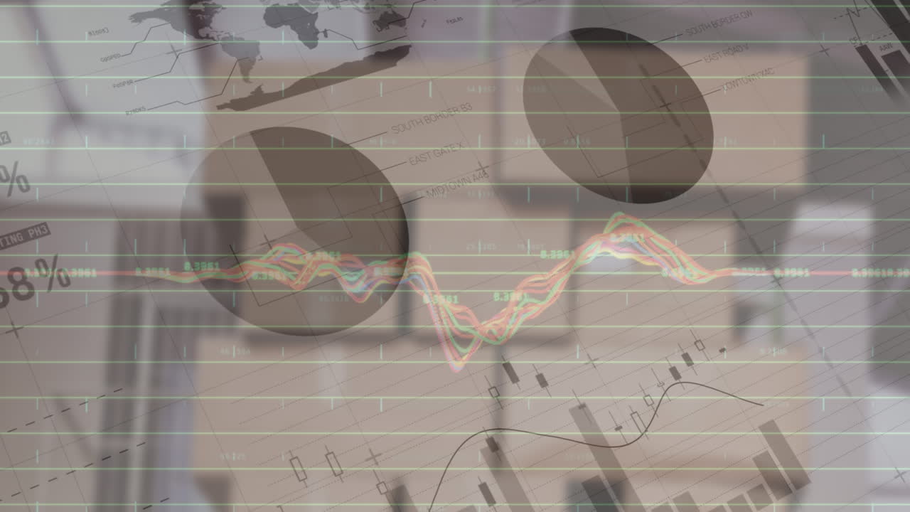 animación del procesamiento de datos financieros en un almacén vacío