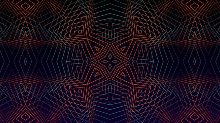 Animação de losangos em ciclo formando um túnel sobre um padrão espiral em um fundo preto.