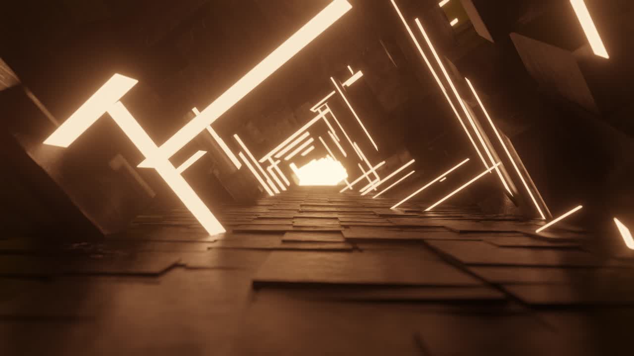 animación de túnel abstracto. vuelo hacia adelante a través del corredor. corredor futurista con luces. fondo geométrico. renderización en 3d.