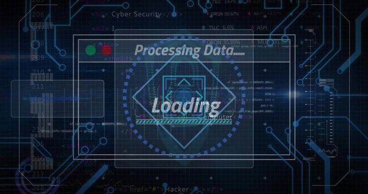 Animazione dell'elaborazione dati su sfondo nero