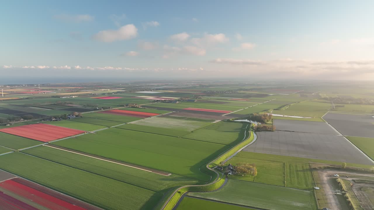 westfriese dijk 1 - 제방 북부 네덜란드 봄 시즌 - 4k에서 안정화된 드론 뷰