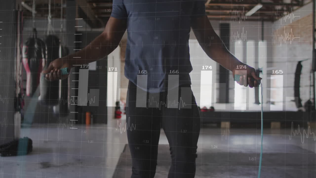 salto de cuerda, persona que hace ejercicio sobre la frecuencia cardíaca y la animación de datos de aptitud