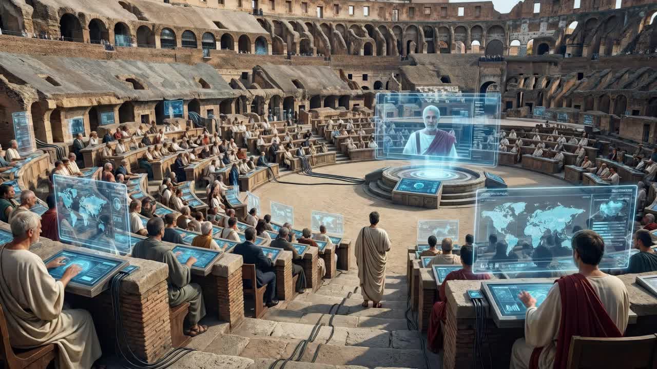 Futuristic Roman Senate Meeting at the Colosseum
