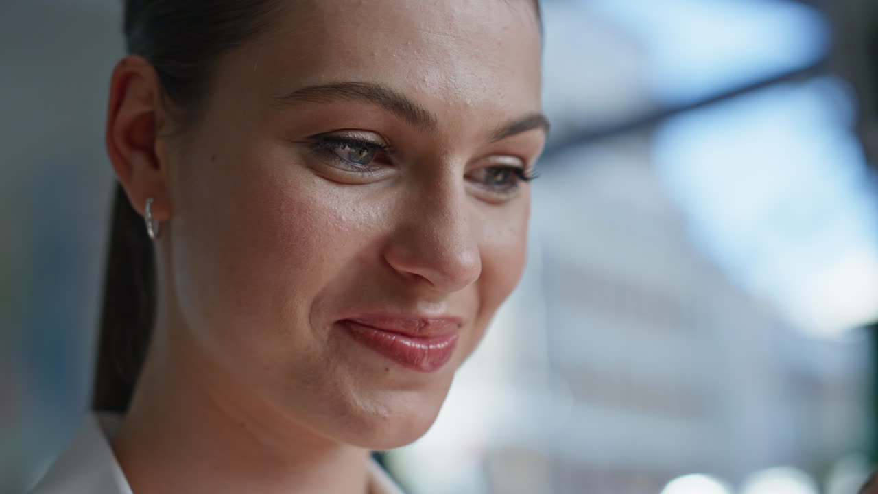 Lady hands texting mobile phone at workspace closeup. Smiling woman messaging