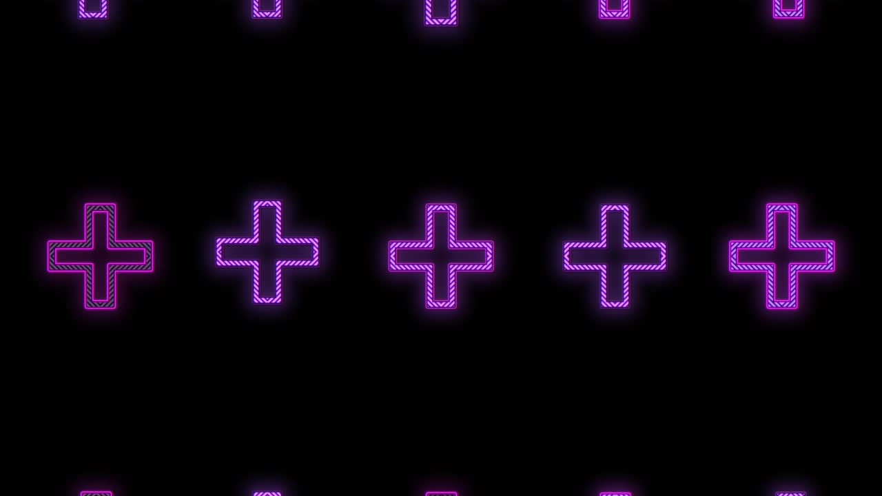 검정색 그라데이션의 행에 네온 더하기 기호 패턴