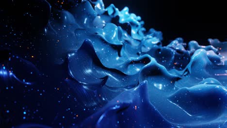 smooth abstract animation of liquid gradient blue color in 4k. bright glossy paint surface as abstract looped festive background. glitters on viscous liquid with 3d splashes on surface like drops.