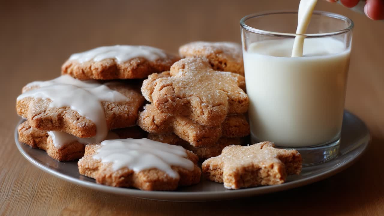 Deliciously Baked Cookies Displayed on a Plate Accompanied by a Glass of Milk, Perfect for Indulging in a Sweet Treat During Any Time of Day