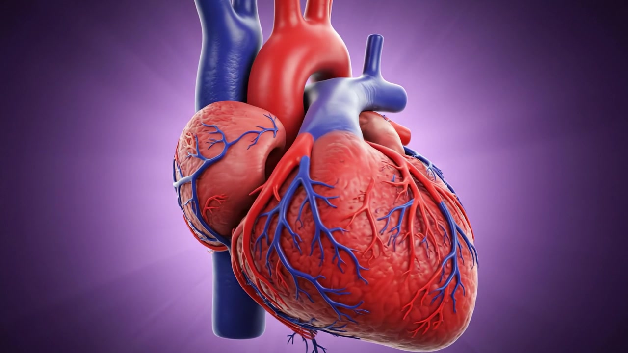 Confronto anatomico del cuore che mostra la struttura dettagliata del cuore umano in due prospettive, con enfasi sui vasi sanguigni e sui componenti cardiaci.