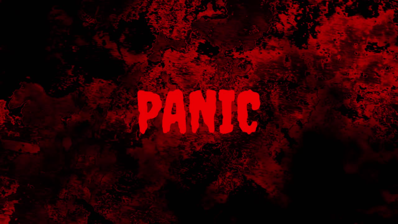 Pulsating Red Panic Text on Dark Horror Background