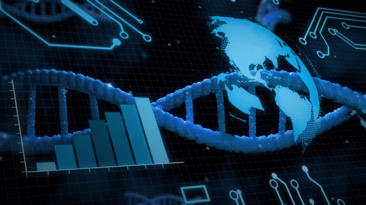 Animation of digital data processing over dna strand