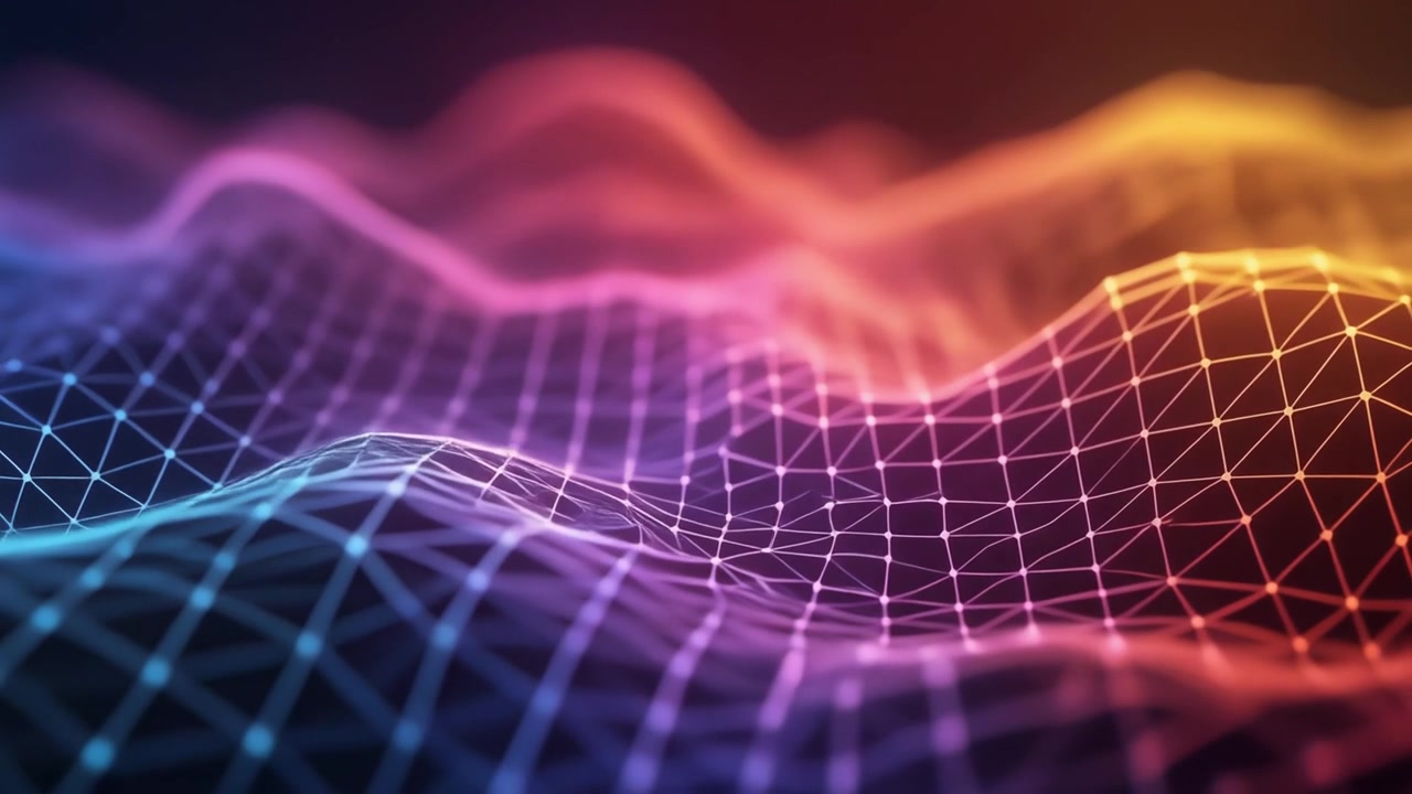 Abstract Digital Waveform with Glowing Network Mesh