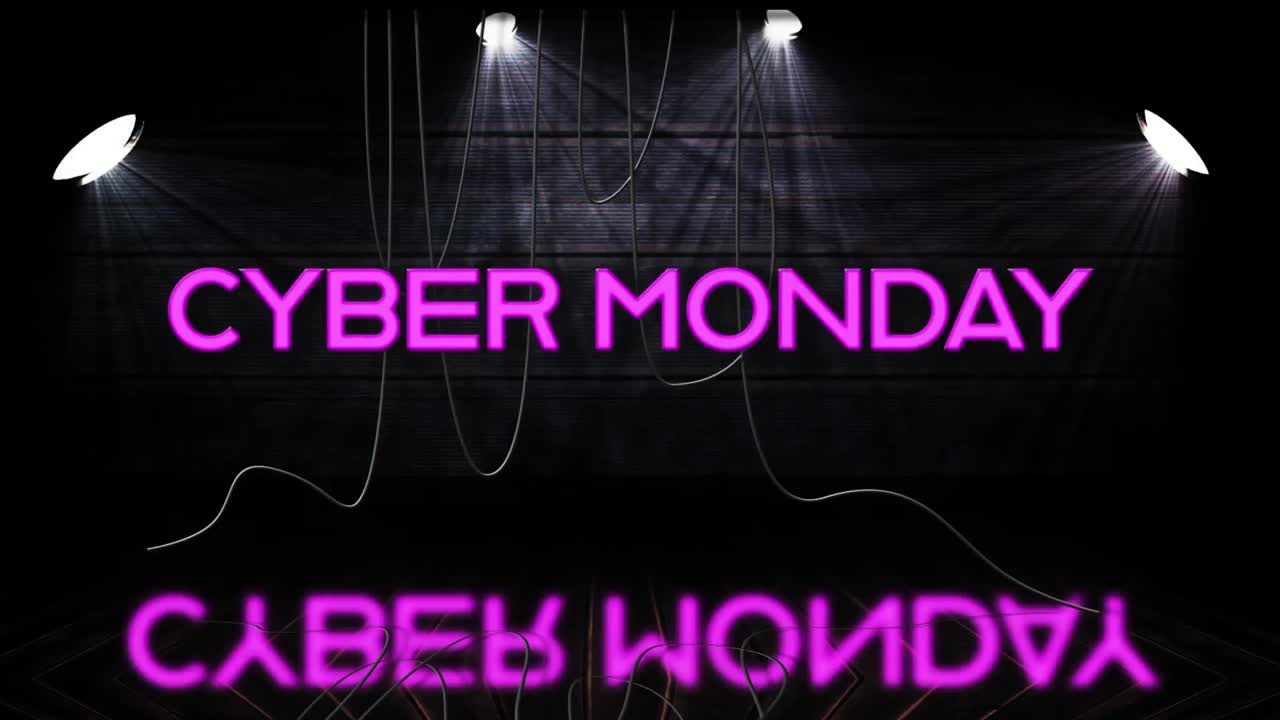 Pink neon Cyber Monday text appearing