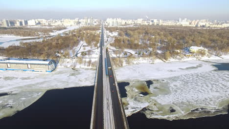 aerial view of architecture snowy city at winter day